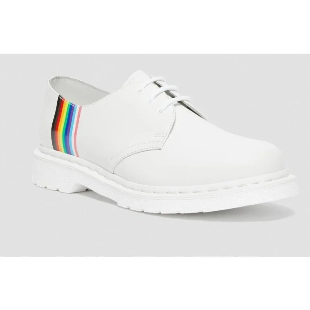 New Dr Martens 27522 White Smooth Leather Pride Oxford Shoes Men 9